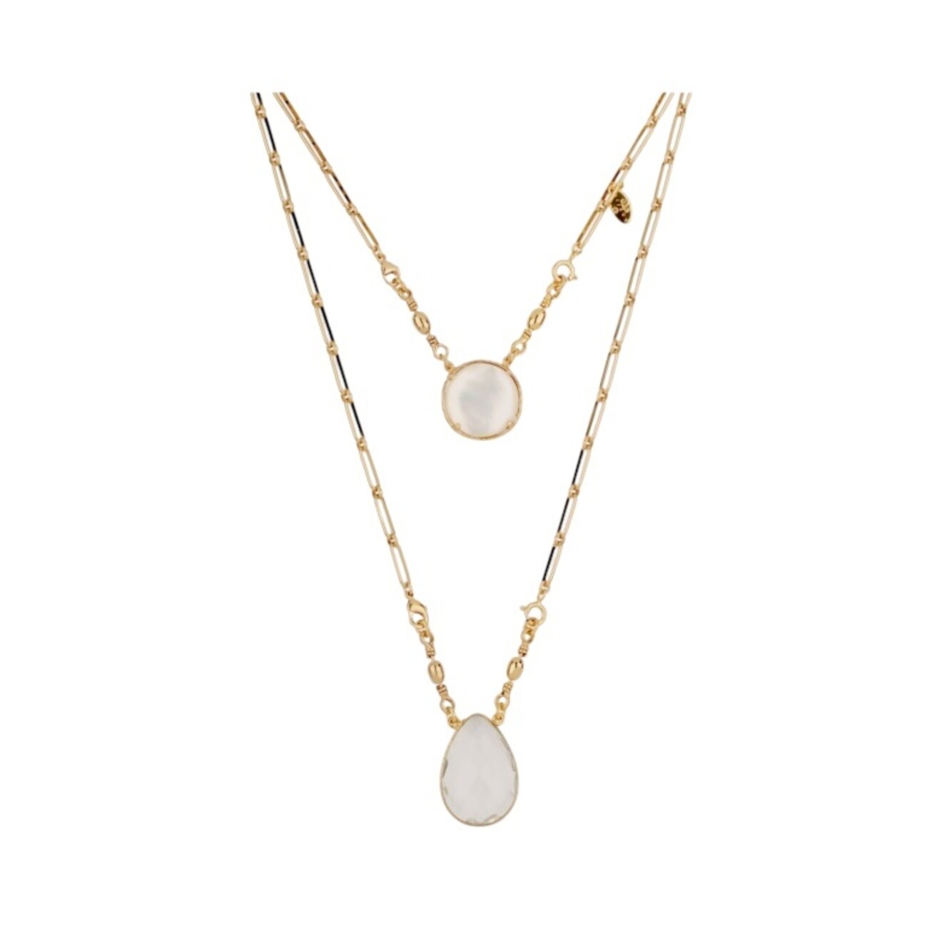 Scapulaire Serti necklace - Crystal & White Mother-of-pearl