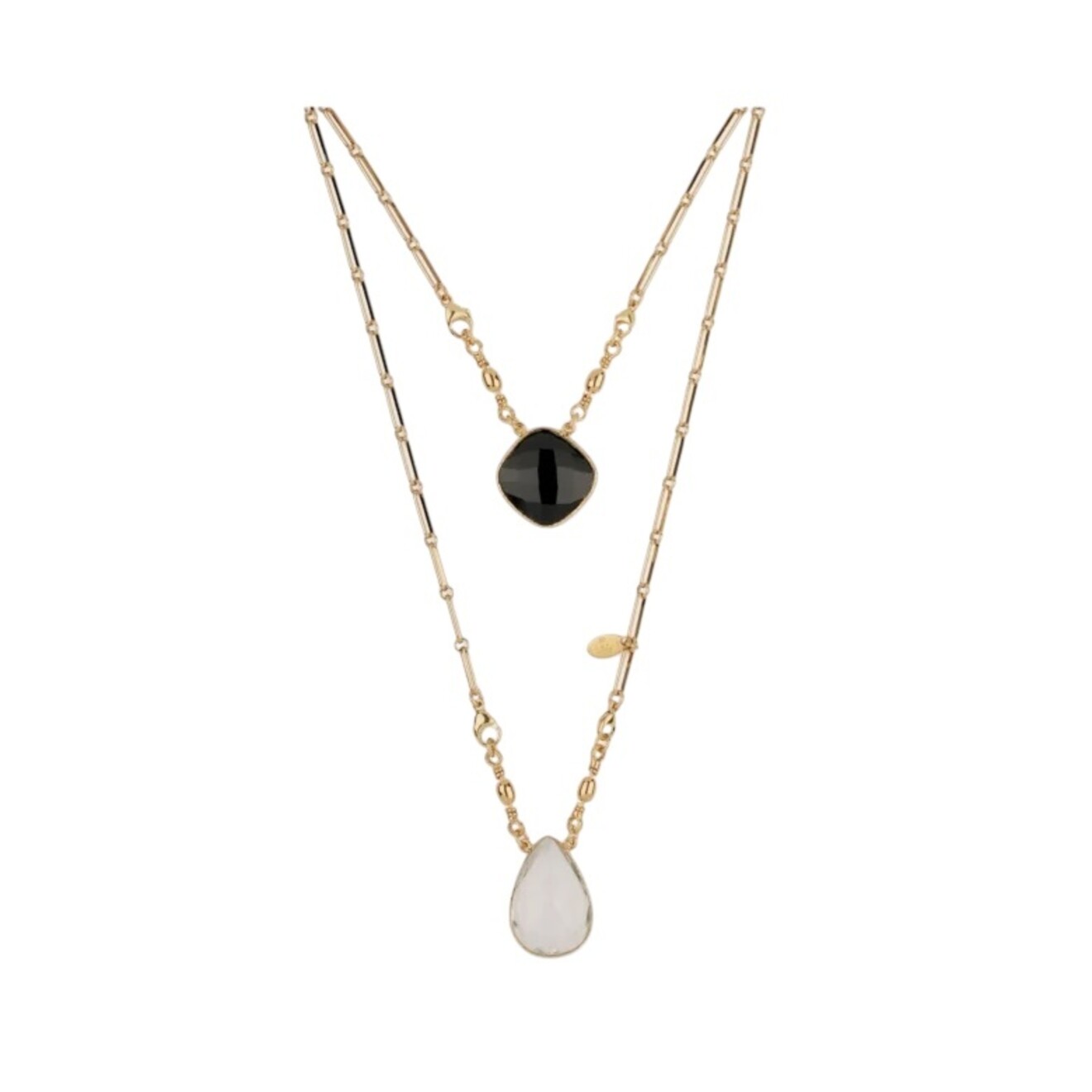Scapulaire goudvergulde ketting met Zwart Onyx & Kristal