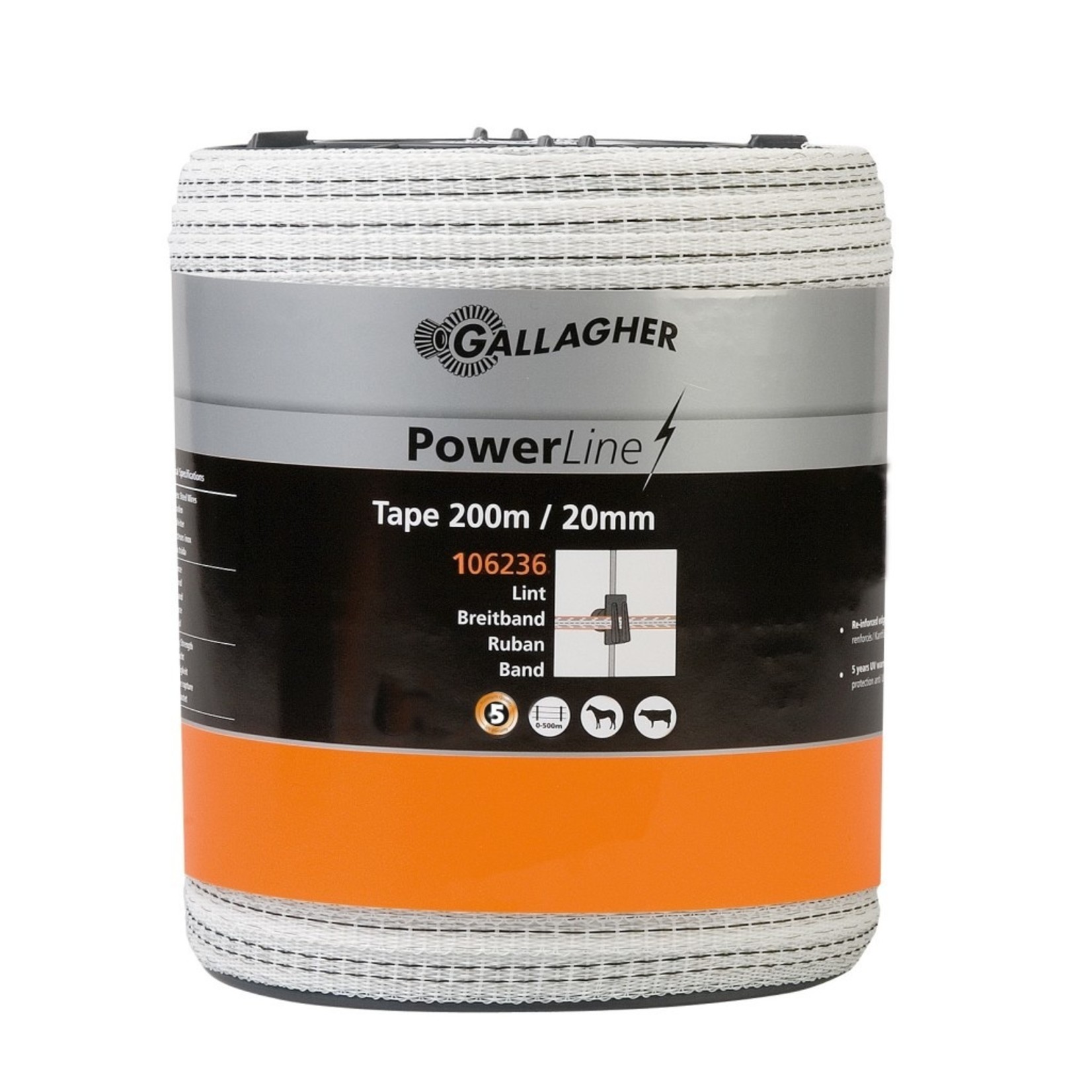 Gallagher Ruban de clôture Gallagher PowerLine – 20 mm, blanc, 200 m