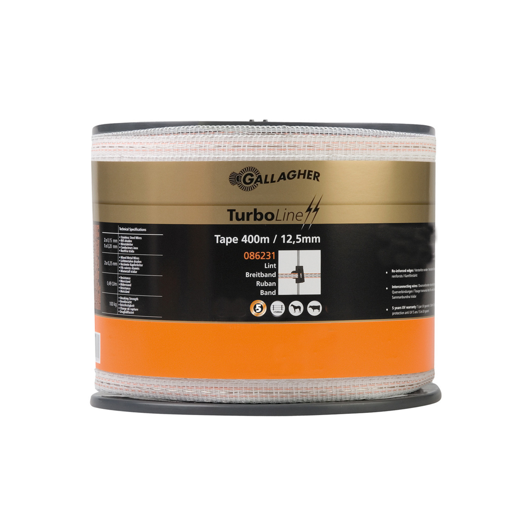 Gallagher Ruban TurboLine 12,5 mm (blanc, 400 mètres)
