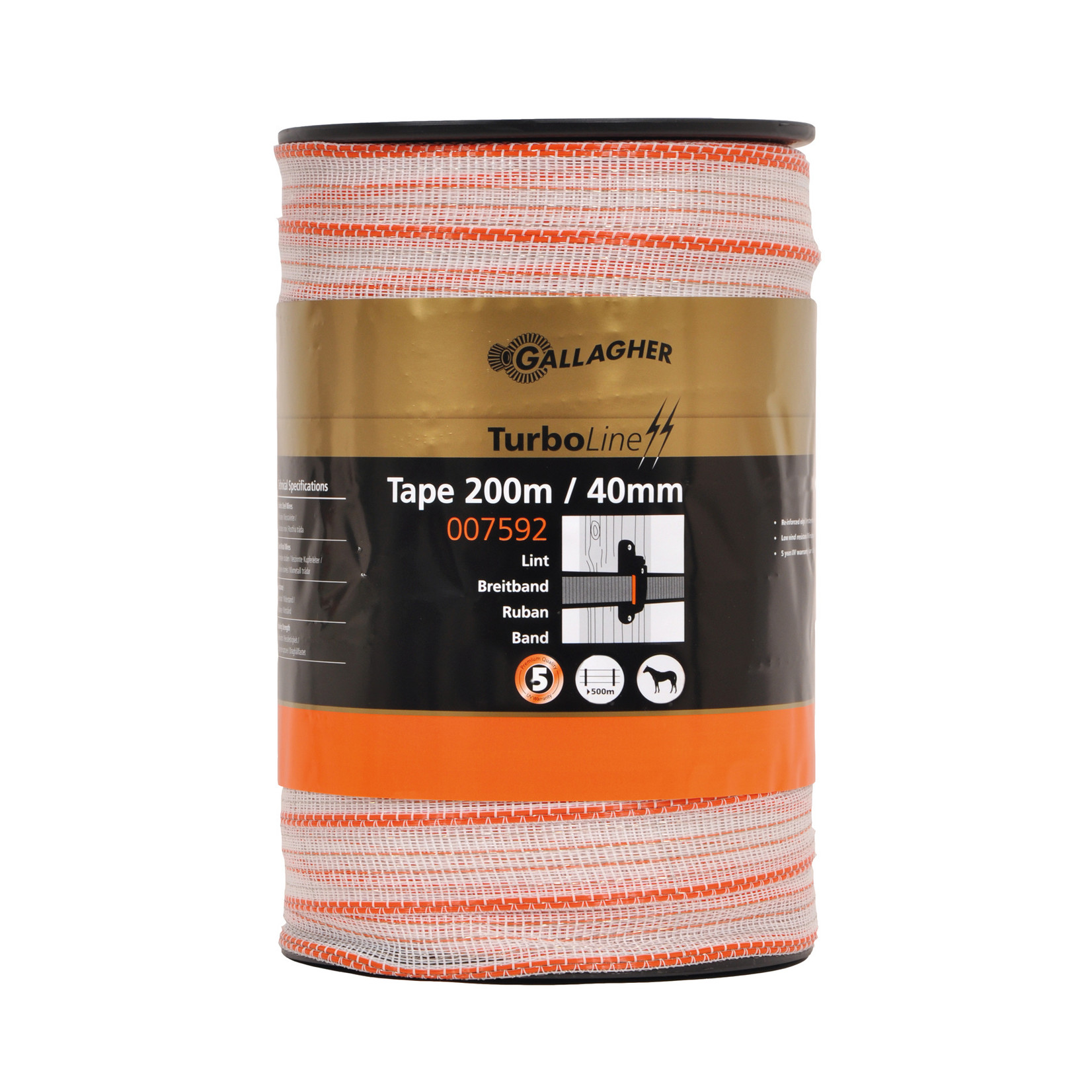Gallagher Ruban électrique TurboLine 40 mm (blanc, 200 mètre)