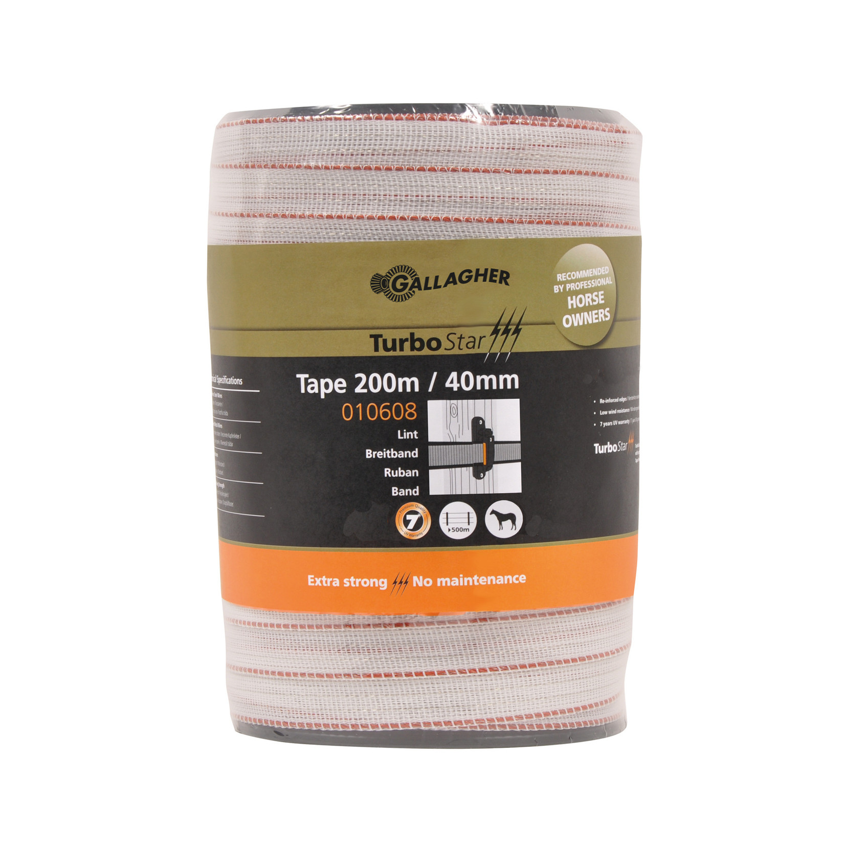 Gallagher Ruban électrique TurboStar 40 mm Super (blanc, 200 mètres)