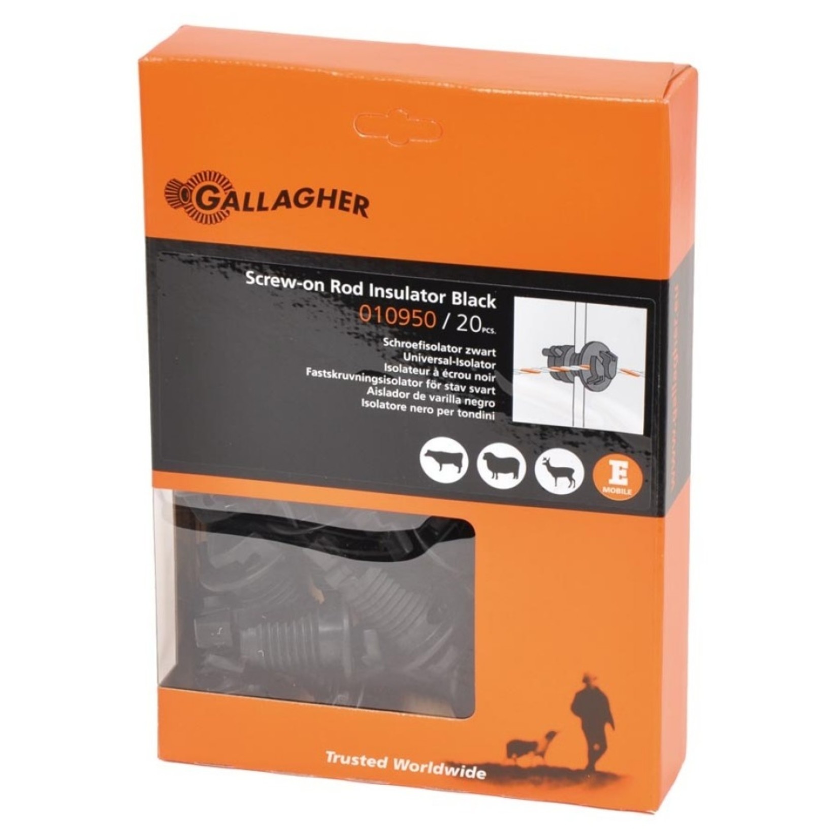 Gallagher Isolateur à écrou Gallagher – noir, ø 4-10 mm (lot de 250)