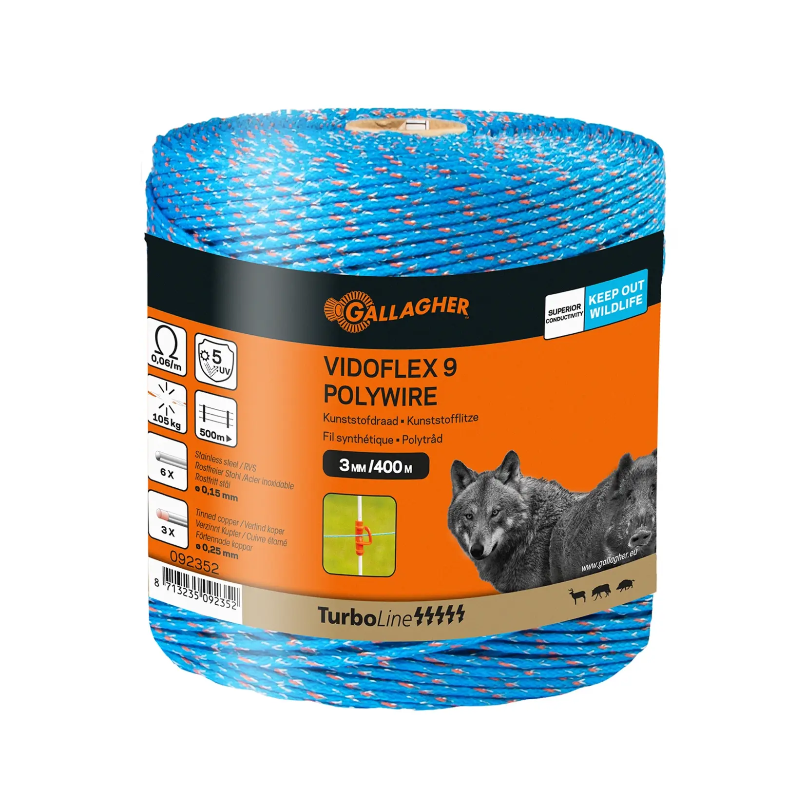 Gallagher Fil de clôture Gallagher Vidoflex 9 TurboLine – bleu, 400 m