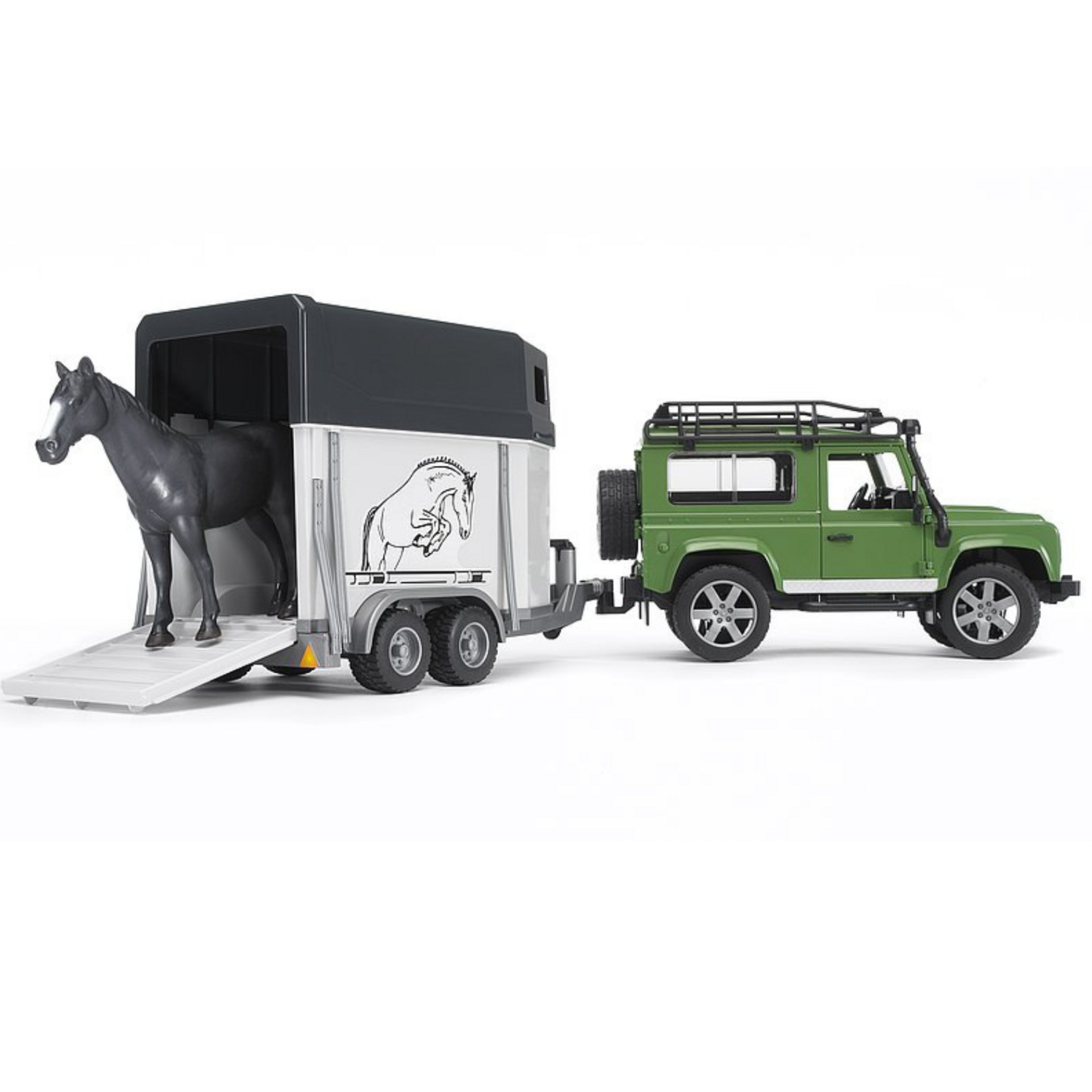 Bruder Voiture miniature Bruder Land Rover Defender avec van pour chevaux – 1:16