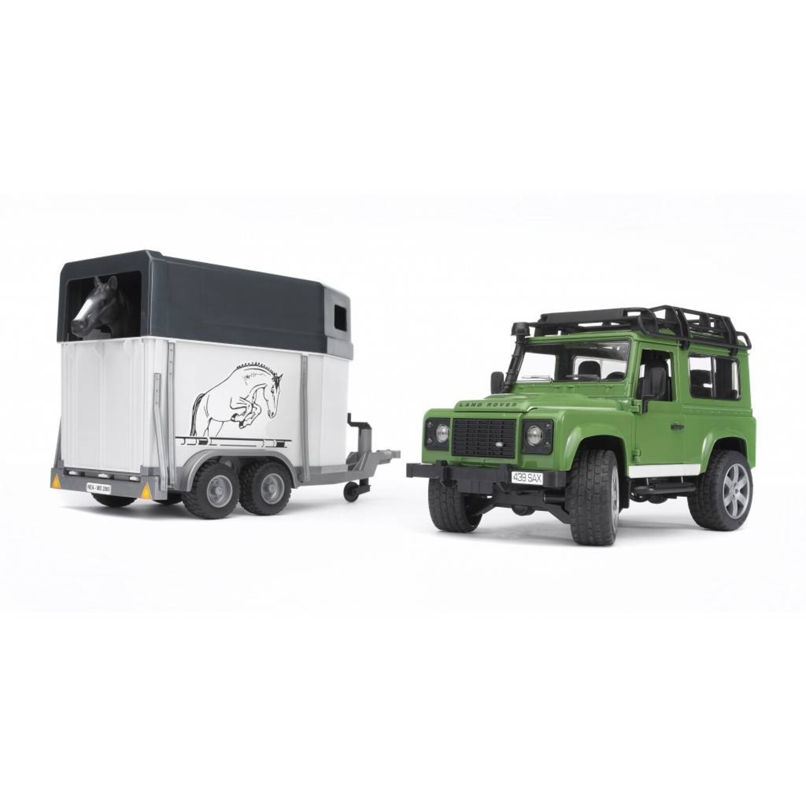 Bruder Voiture miniature Bruder Land Rover Defender avec van pour chevaux – 1:16
