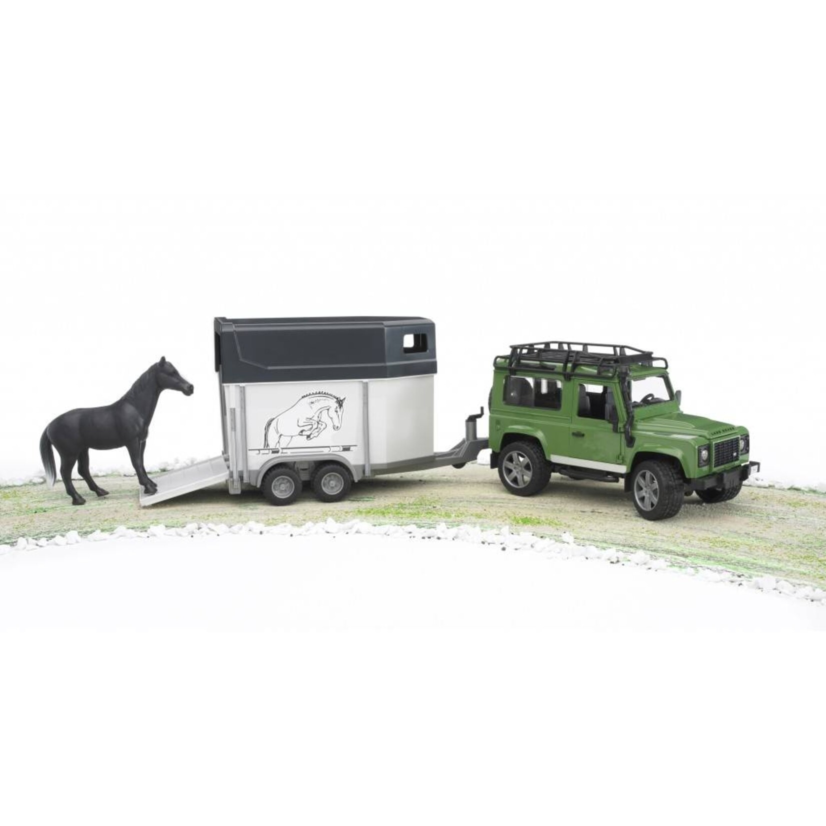 Bruder Voiture miniature Bruder Land Rover Defender avec van pour chevaux – 1:16