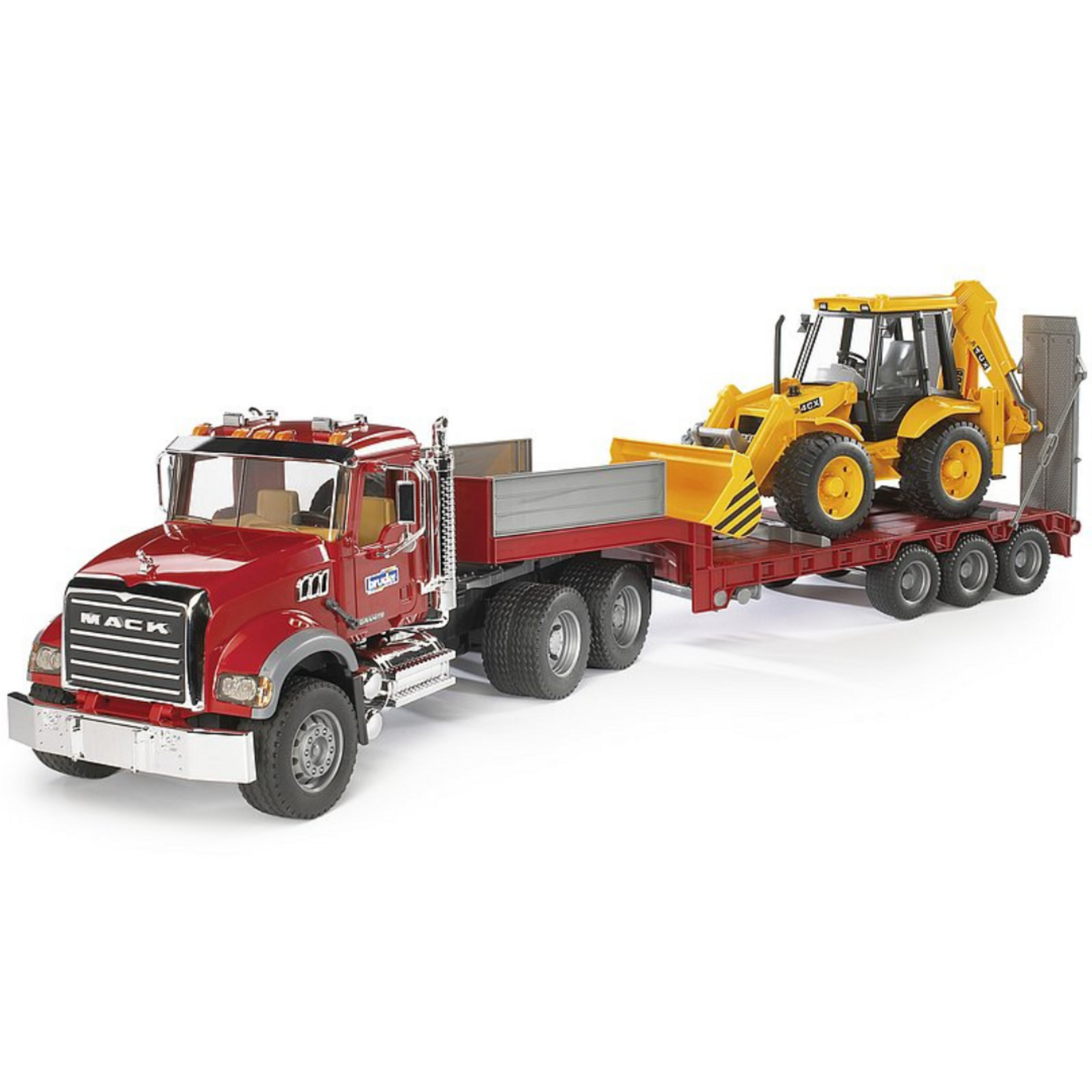 Bruder Remorque Bruder Mack Trucks surbaissée MACK Granite et JCB 4CX – 1:16