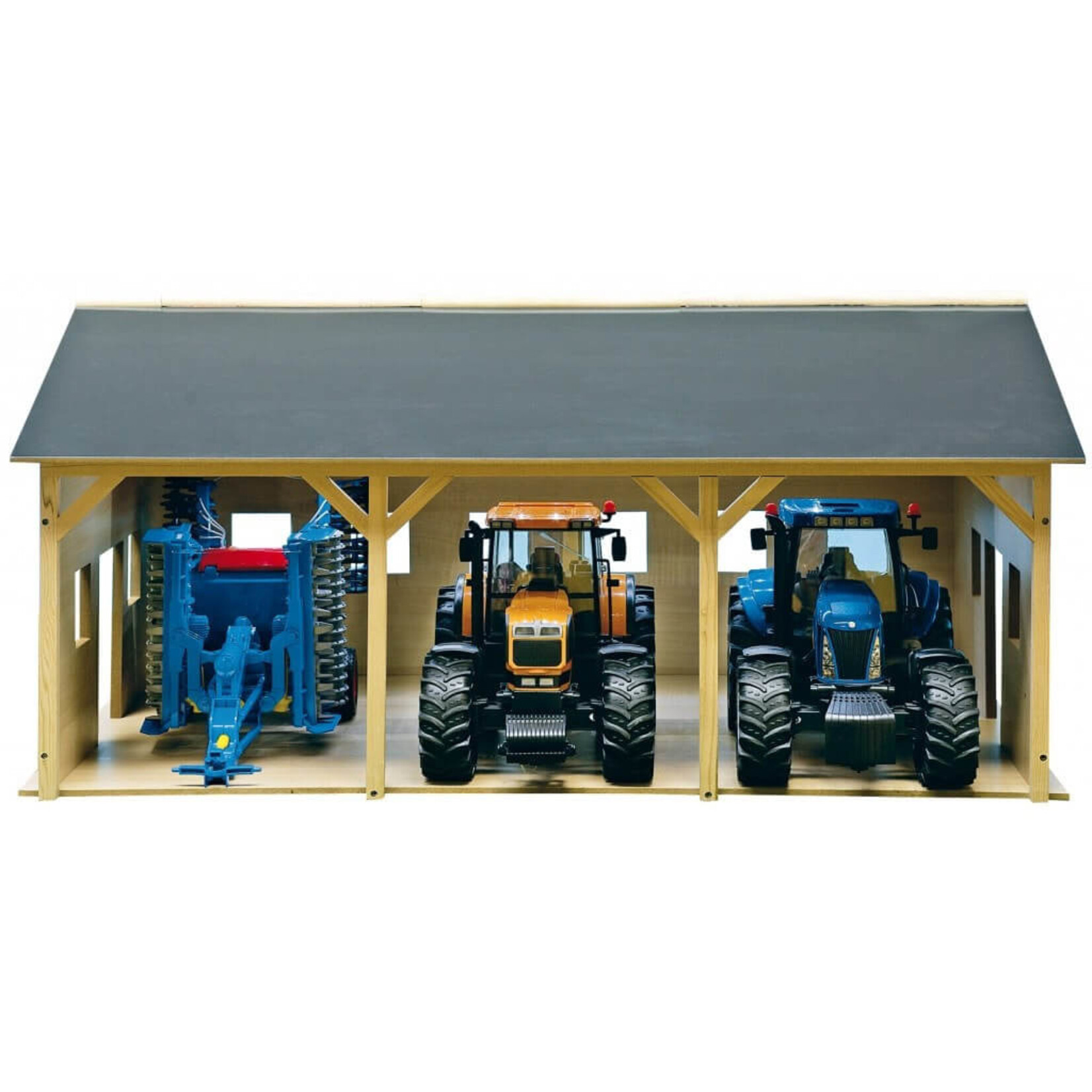 Kids Globe Hangar agricole miniature Kids Globe en bois pour 3 tracteurs – 1:16
