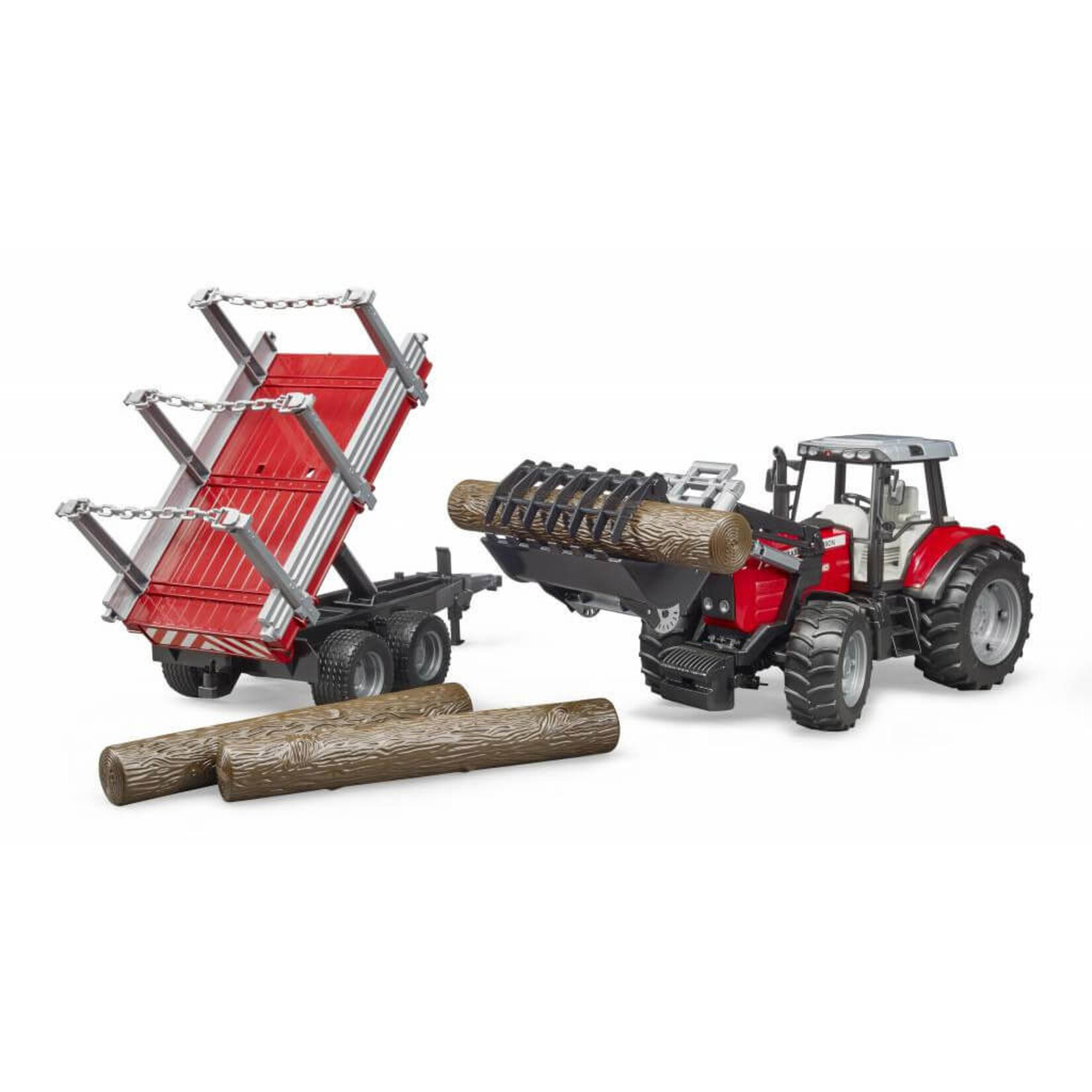 Bruder Tracteur Bruder Massey Ferguson 7480 avec chargeur et remorque de bois – 1:16