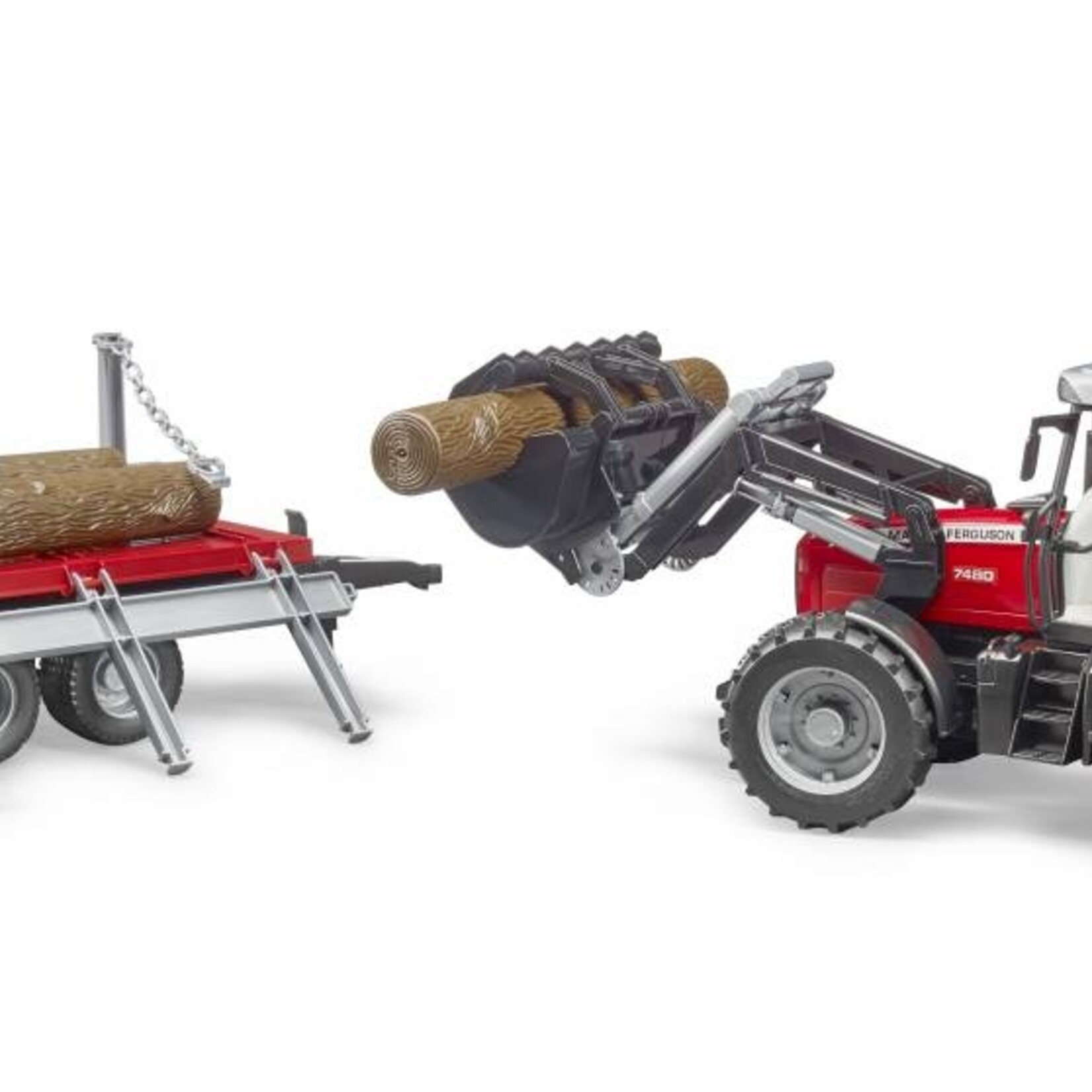 Bruder Tracteur Bruder Massey Ferguson 7480 avec chargeur et remorque de bois – 1:16