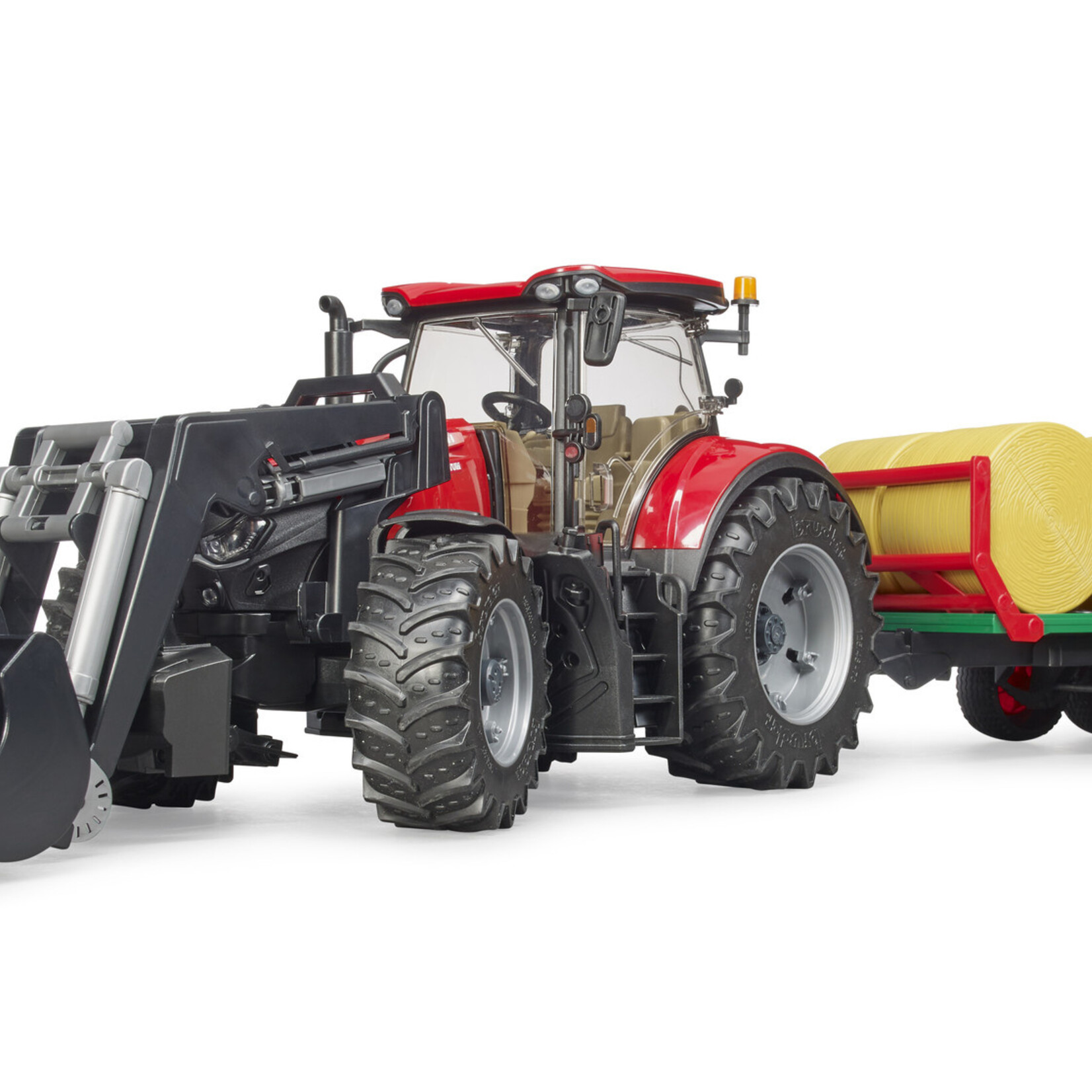 Bruder Tracteur Bruder Case IH Optum 300 CVX avec chargeur frontal, remorque de transport de balles – 1:16