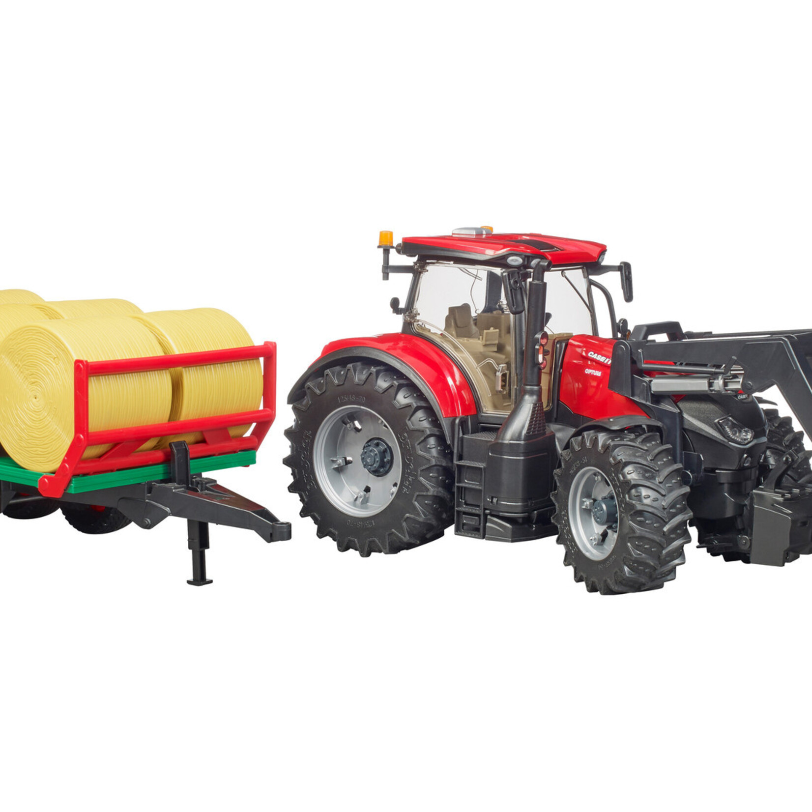 Bruder Tracteur Bruder Case IH Optum 300 CVX avec chargeur frontal, remorque de transport de balles – 1:16