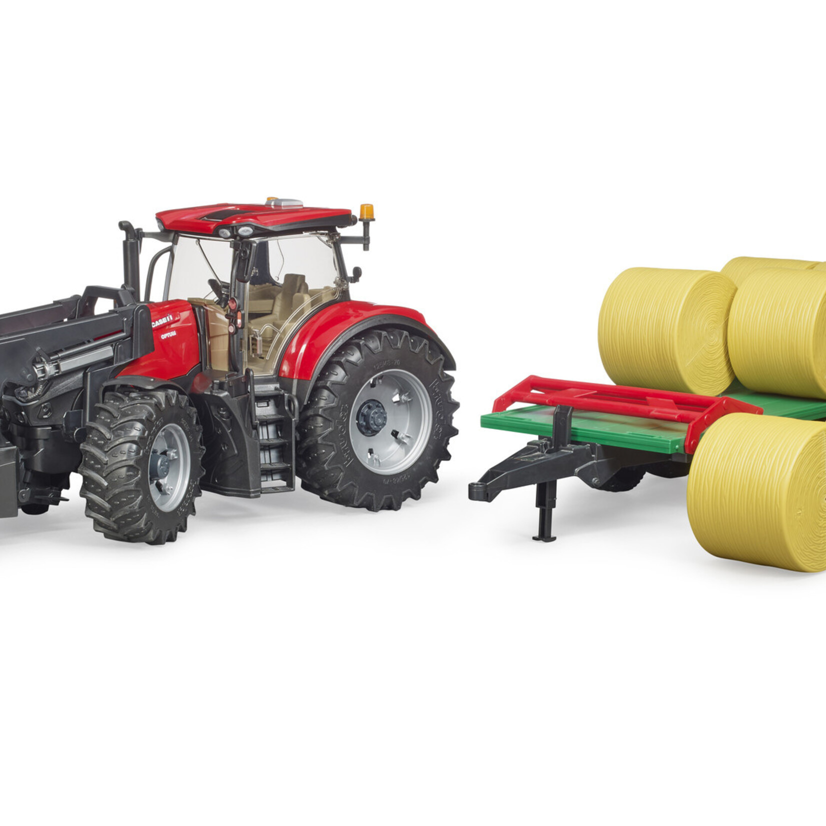 Bruder Tracteur Bruder Case IH Optum 300 CVX avec chargeur frontal, remorque de transport de balles – 1:16