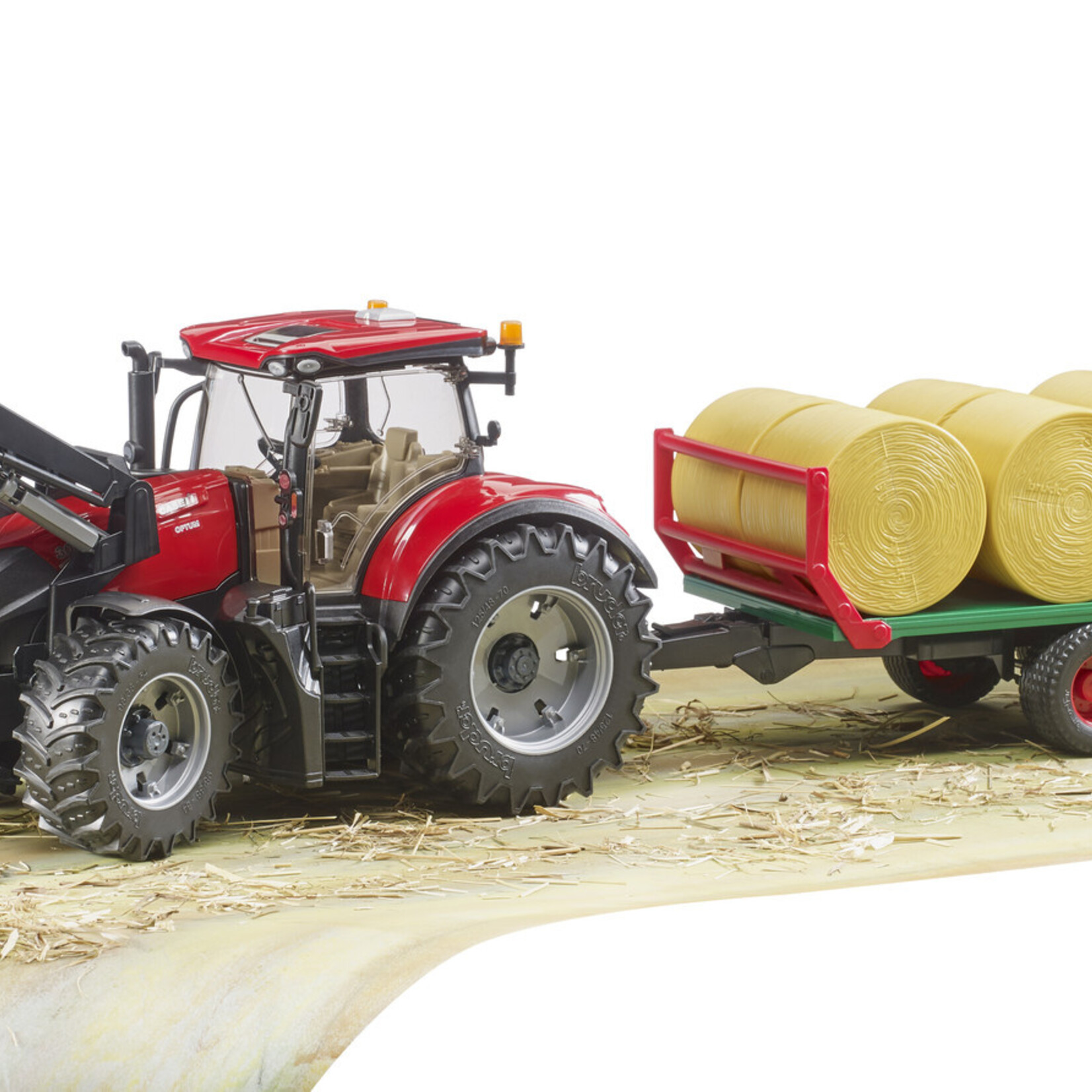 Bruder Tracteur Bruder Case IH Optum 300 CVX avec chargeur frontal, remorque de transport de balles – 1:16