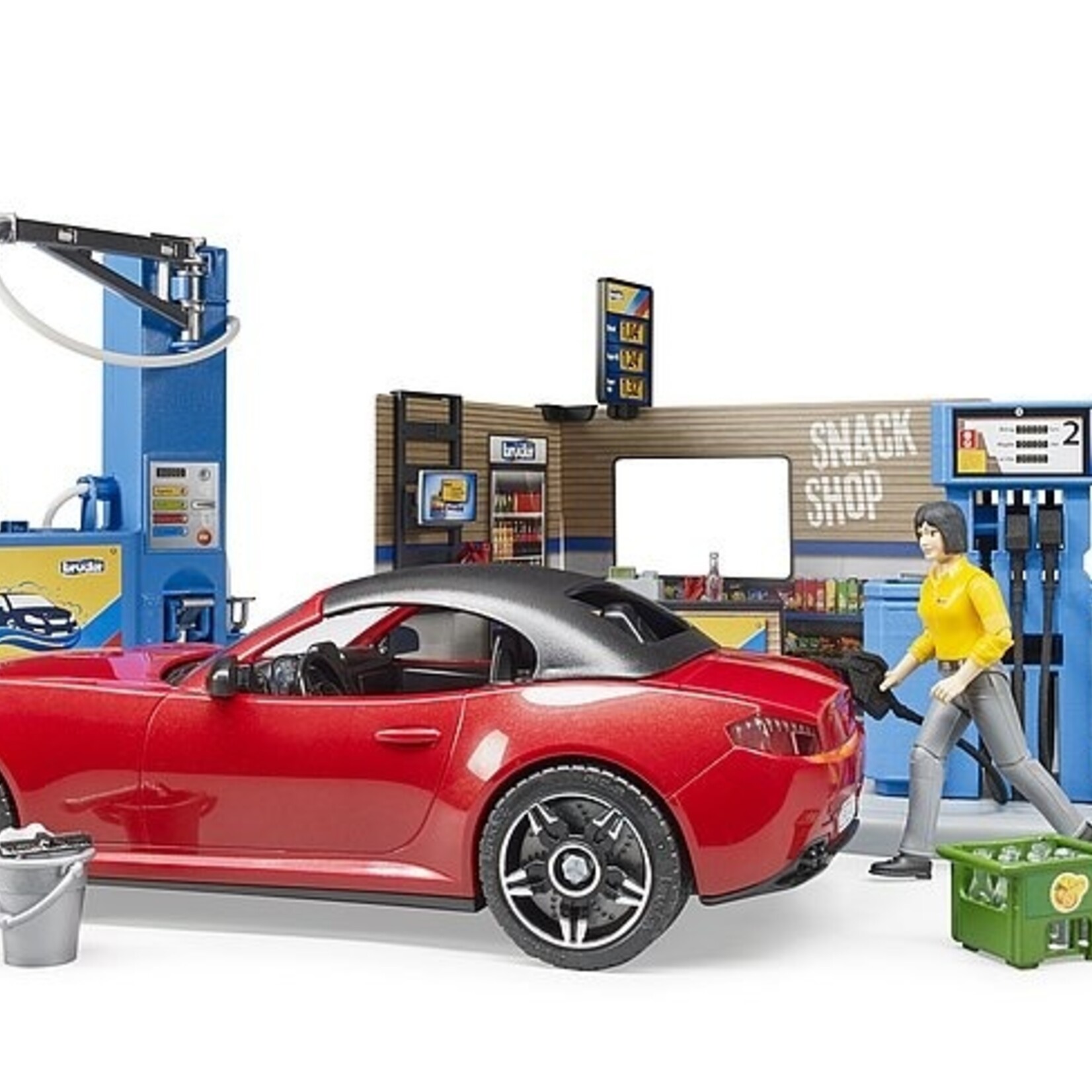 Bruder Set de jeu Bruder Station service bworld avec véhicule et station de lavage