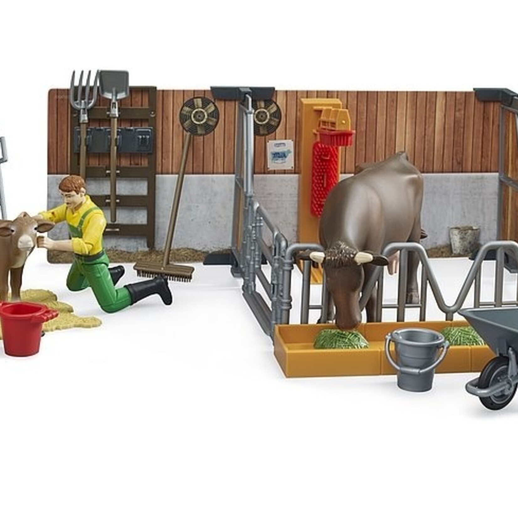Bruder Étable miniature Bruder vaches et veaux avec fermier – 1:16