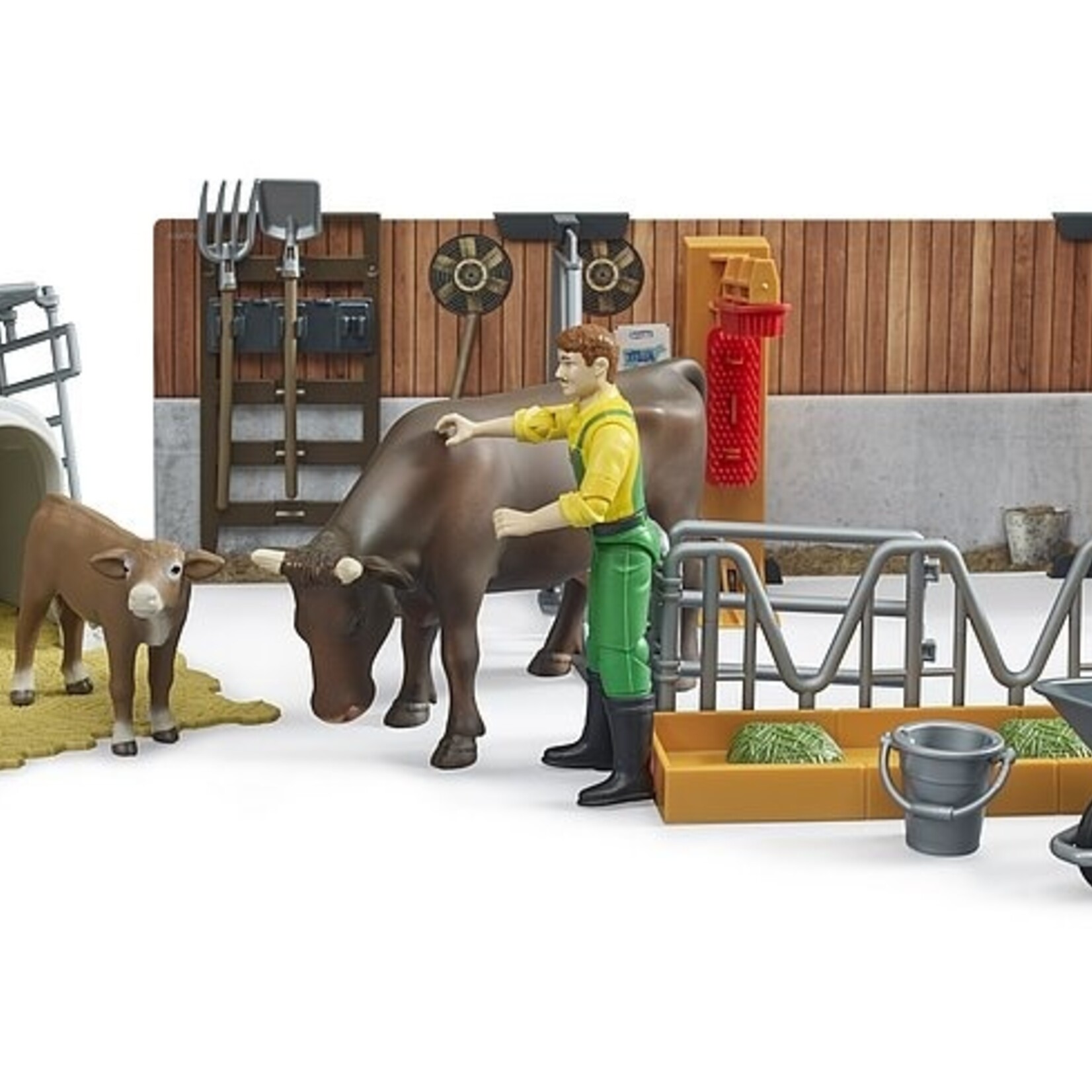 Bruder Étable miniature Bruder vaches et veaux avec fermier – 1:16