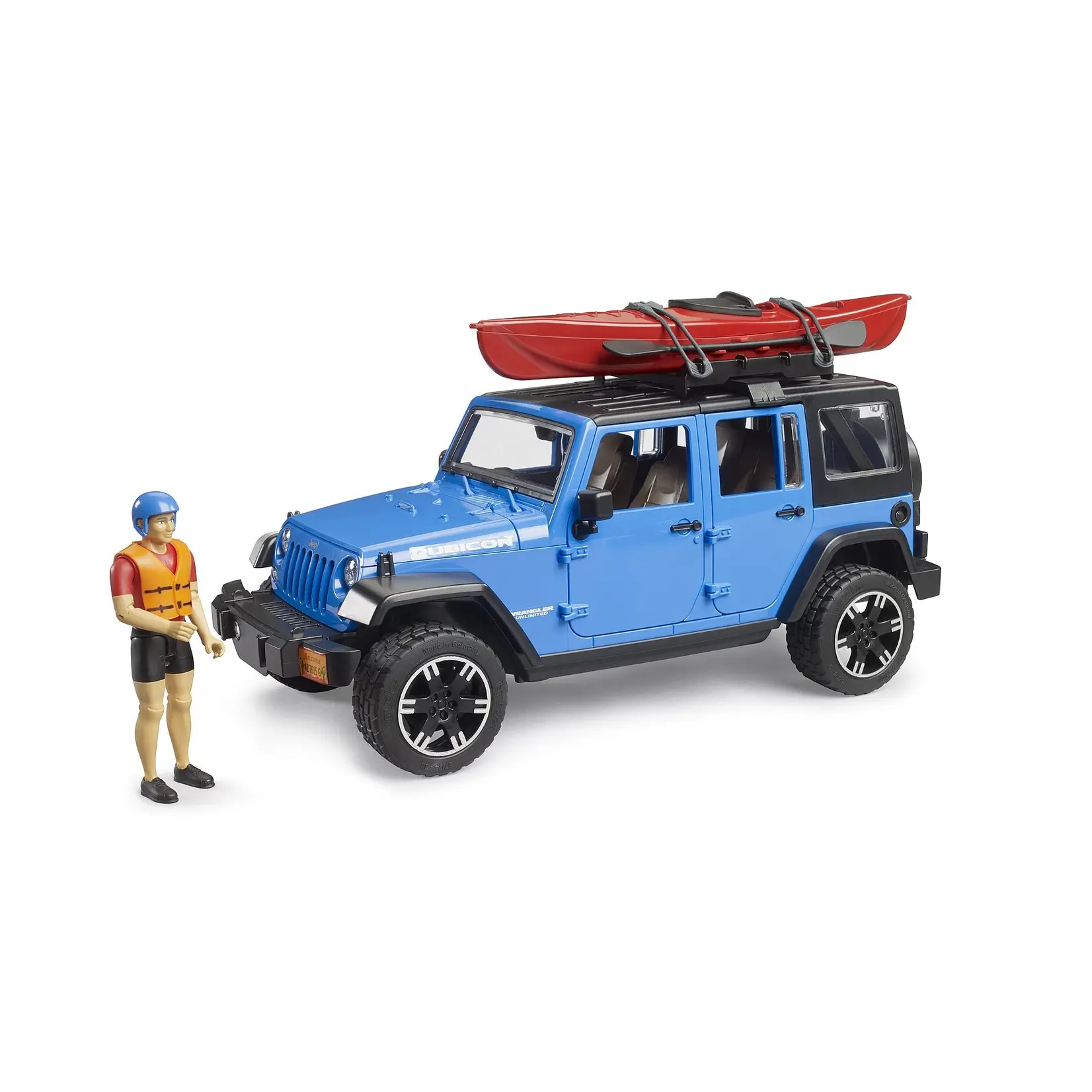 Bruder Voiture miniature Bruder Jeep Wrangler Rubicon avec Kayak et kayakiste – 1:16