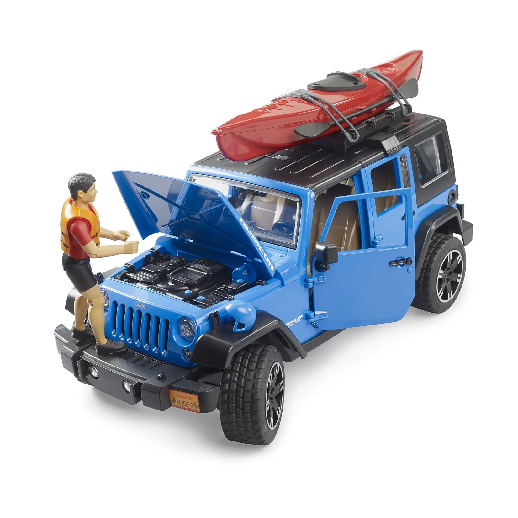 Bruder Voiture miniature Bruder Jeep Wrangler Rubicon avec Kayak et kayakiste – 1:16