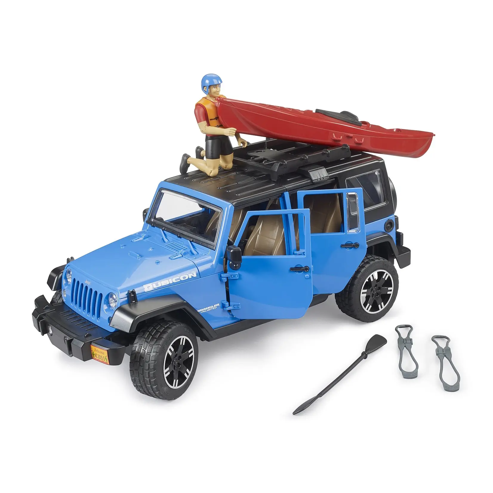 Bruder Voiture miniature Bruder Jeep Wrangler Rubicon avec Kayak et kayakiste – 1:16
