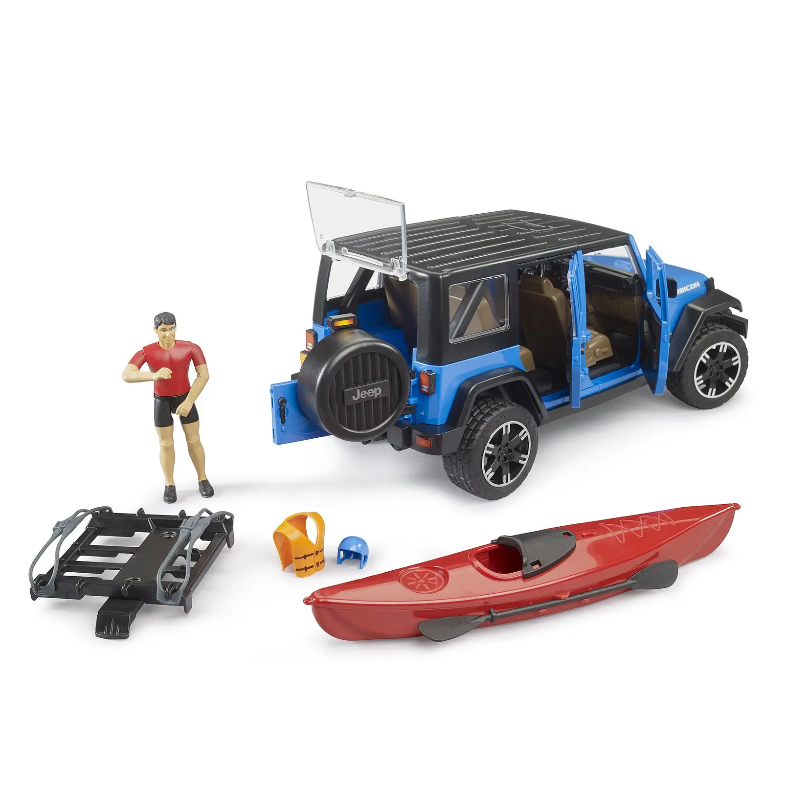 Bruder Voiture miniature Bruder Jeep Wrangler Rubicon avec Kayak et kayakiste – 1:16