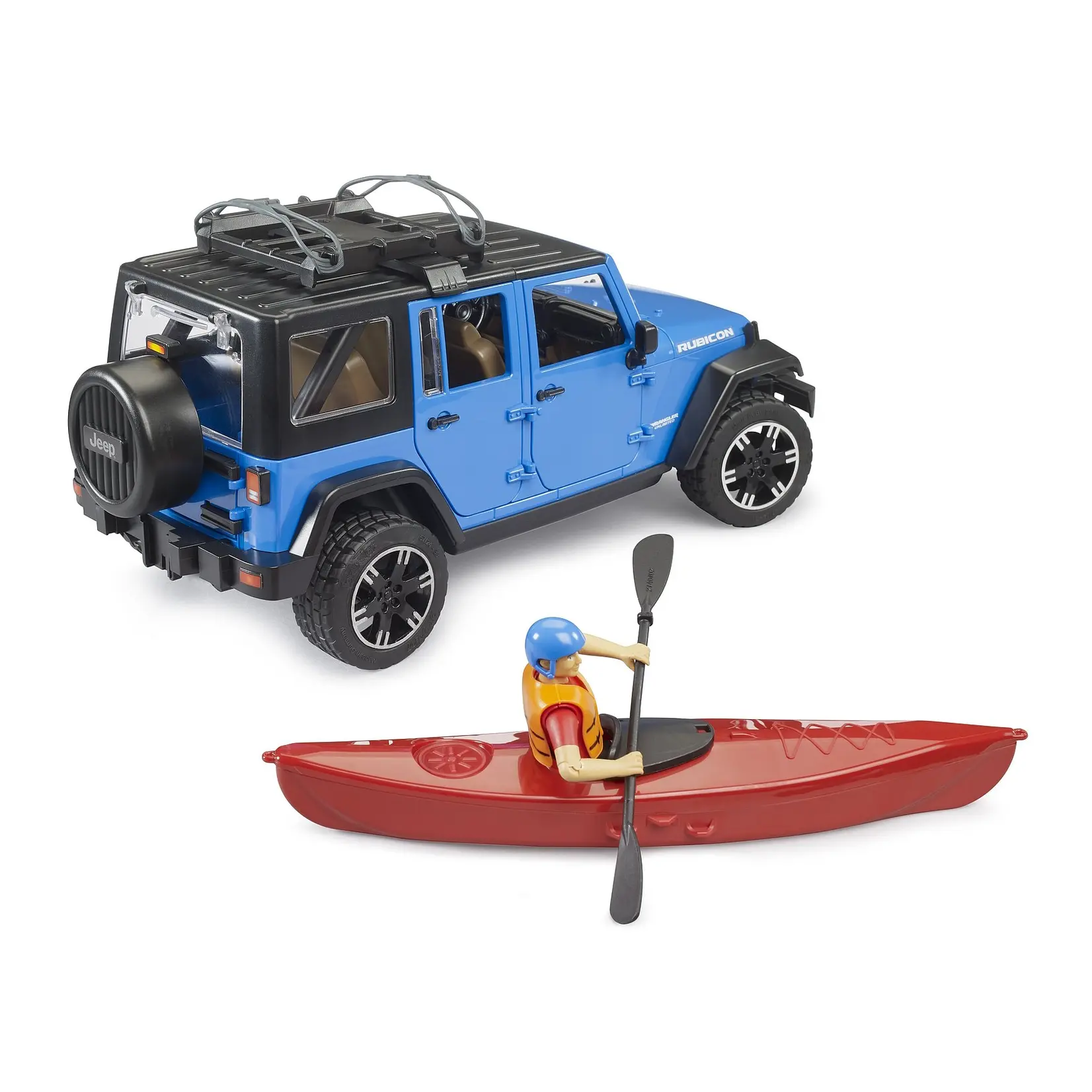 Bruder Voiture miniature Bruder Jeep Wrangler Rubicon avec Kayak et kayakiste – 1:16