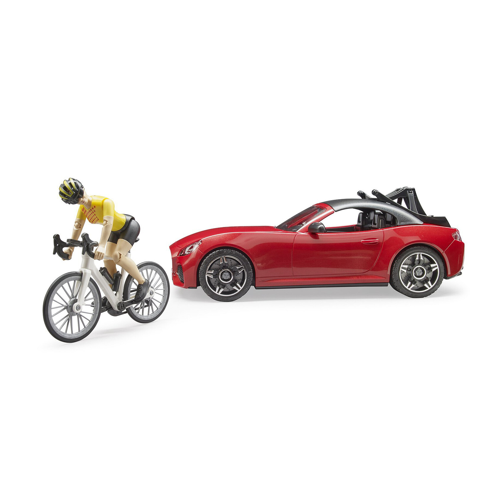 Bruder Voiture miniature Bruder Roadster avec vélo de course et cycliste – 1:16
