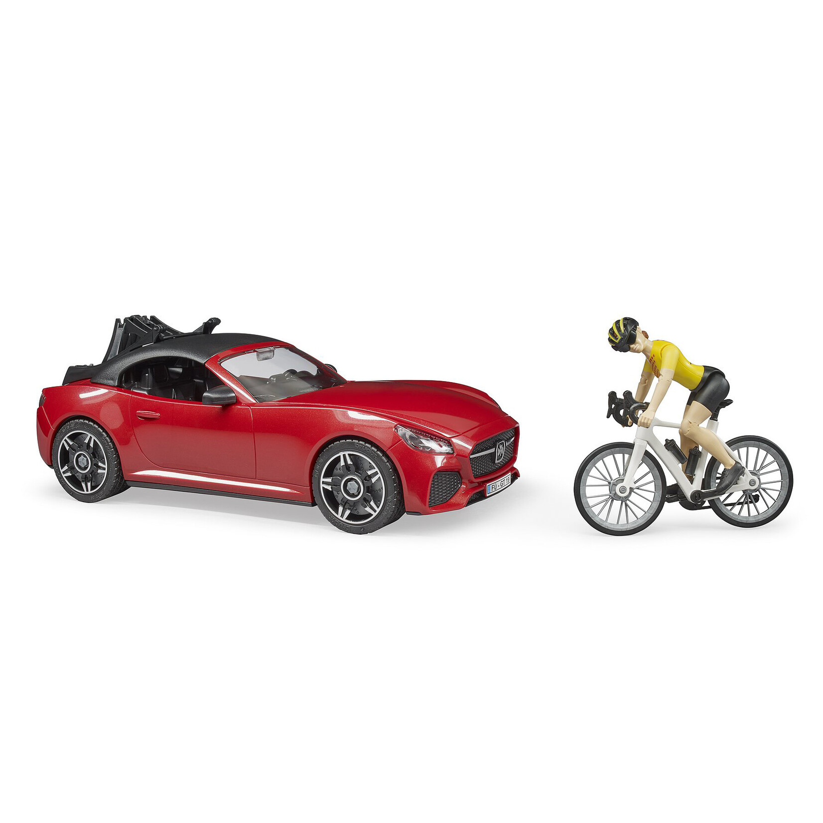 Bruder Voiture miniature Bruder Roadster avec vélo de course et cycliste – 1:16