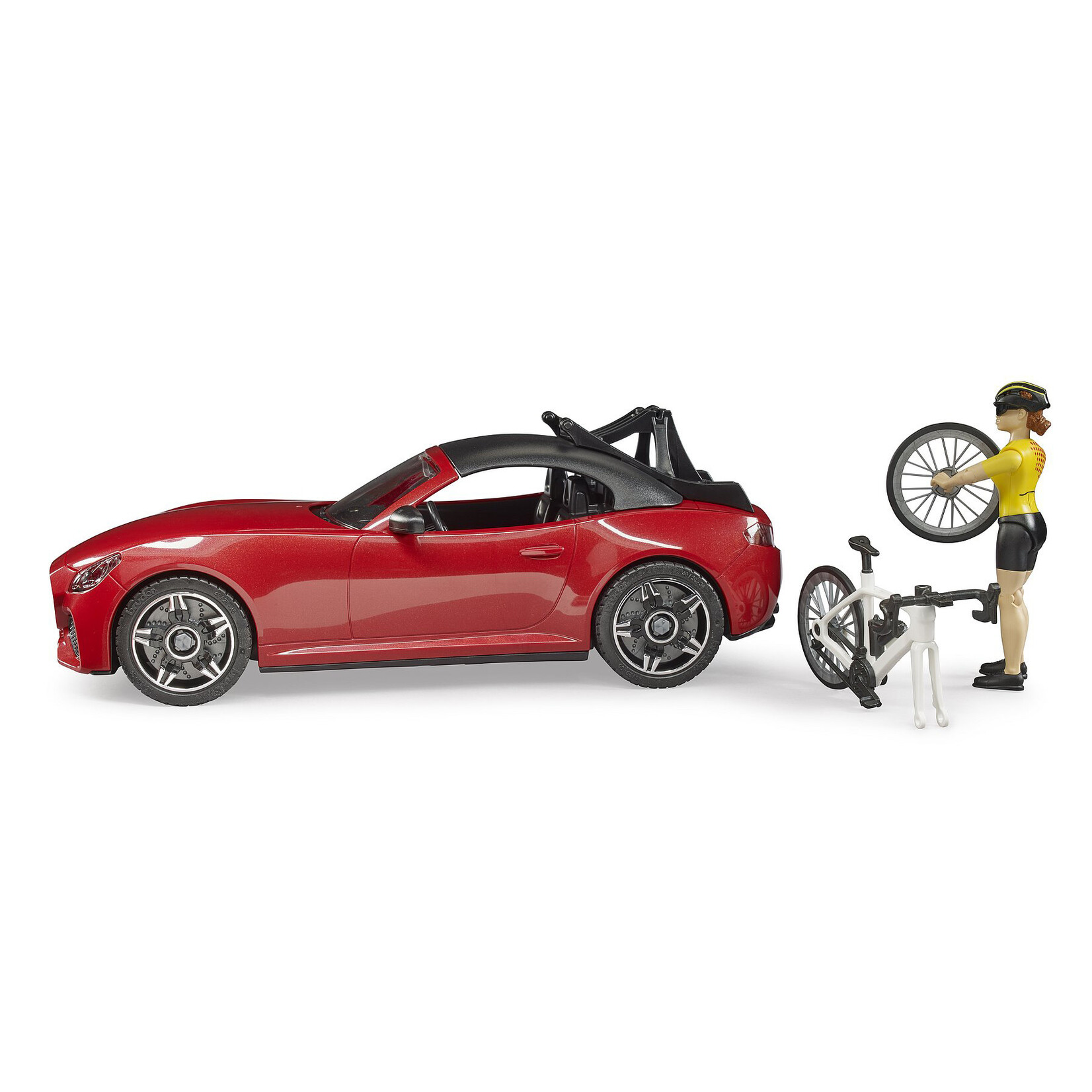 Bruder Voiture miniature Bruder Roadster avec vélo de course et cycliste – 1:16