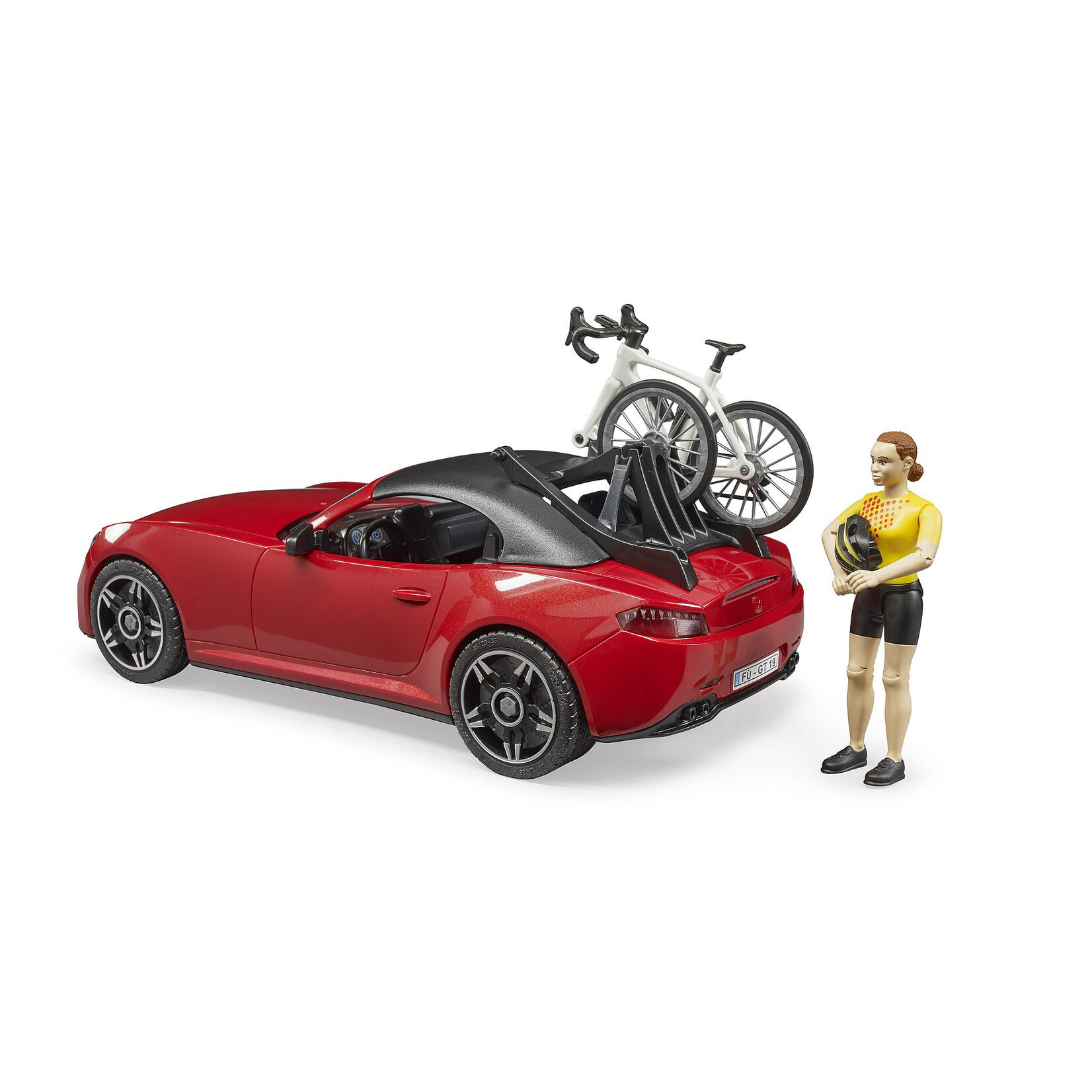 Bruder Voiture miniature Bruder Roadster avec vélo de course et cycliste – 1:16