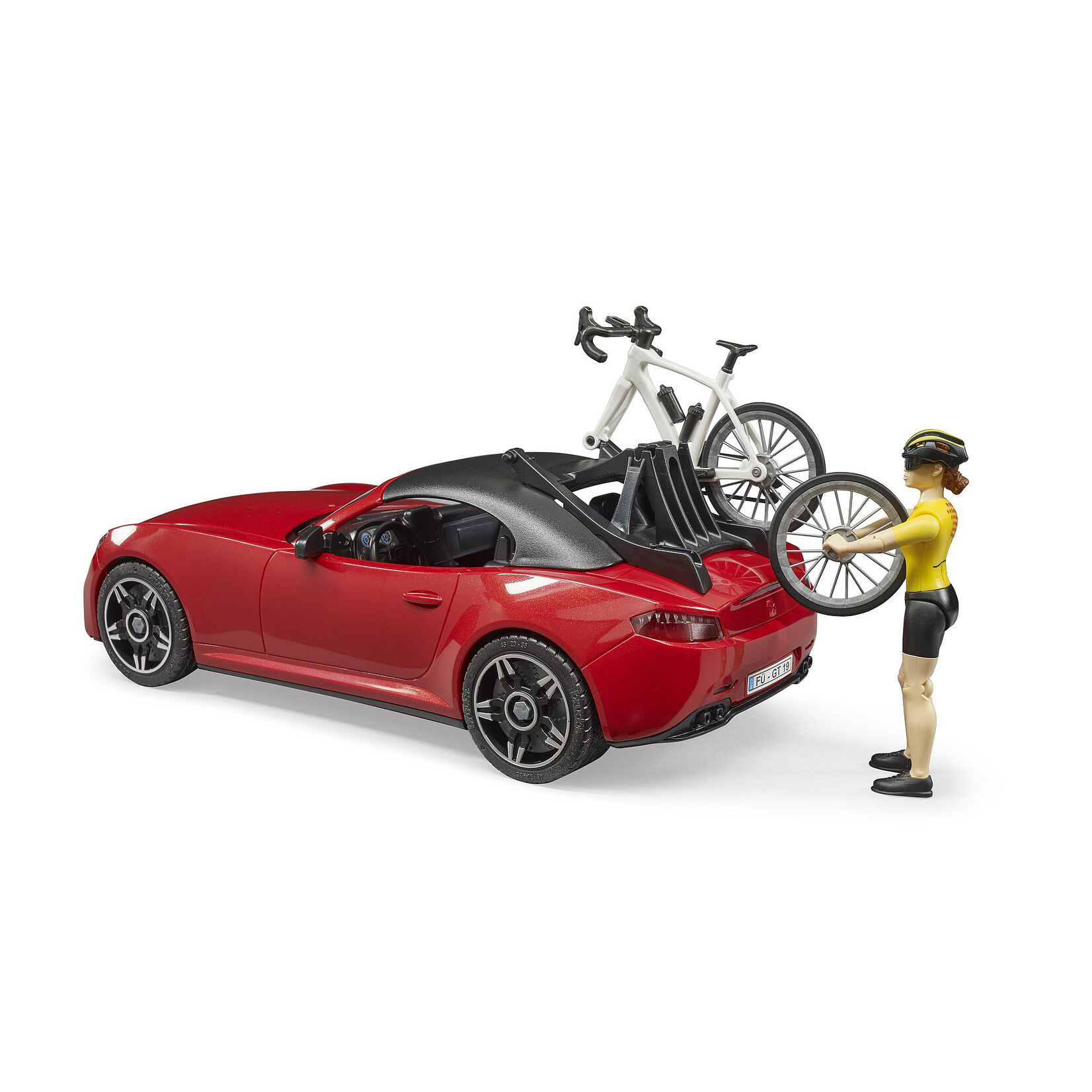 Bruder Voiture miniature Bruder Roadster avec vélo de course et cycliste – 1:16