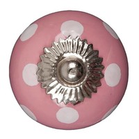Porseleinen meubelknop roze wit gestippeld