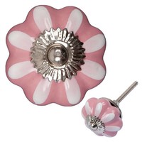 Porseleinen meubelknop 40 mm roze wit bloem
