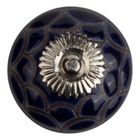 Meubelknop porselein reliëf Deco blauw zwart
