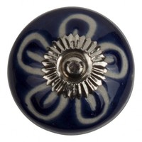 Meubelknop porselein reliëf Deco bloem blauw wit
