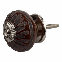 Meubelknop porselein reliëf deco CK5532 - bruin zwart