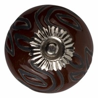 Meubelknop porselein reliëf deco CK5534 - bruin zwart