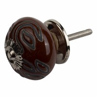 Meubelknop porselein reliëf Deco - bruin zwart