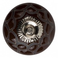 Meubelknop porselein reliëf Deco - bruin zwart