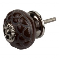 Meubelknop porselein reliëf deco CK5539 - bruin zwart