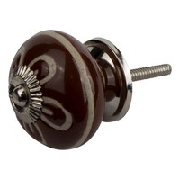 Meubelknop porselein reliëf Deco bruin/wit bloem