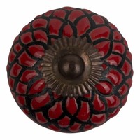 Meubelknop porselein reliëf deco CK5542 - rood zwart