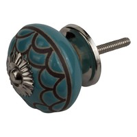 Meubelknop porselein reliëf Deco - blauw zwart - Copy
