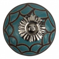Meubelknop porselein reliëf Deco - blauw zwart - Copy