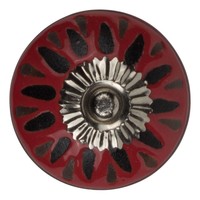 Meubelknop porselein reliëf Deco - rood zwart