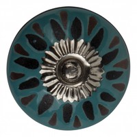 Meubelknop porselein reliëf Deco - blauw zwart - Copy