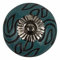 Meubelknop porselein reliëf Deco - blauw zwart