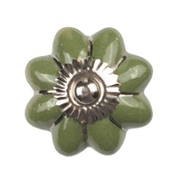 Porseleinen meubelknop groen zilver bloem