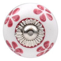 Porseleinen meubelknop wit roze bloemetjes 30mm